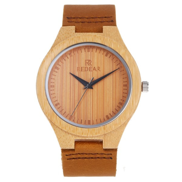 IC Dam Bambu Træ Armbånd Læder Armbåndsur