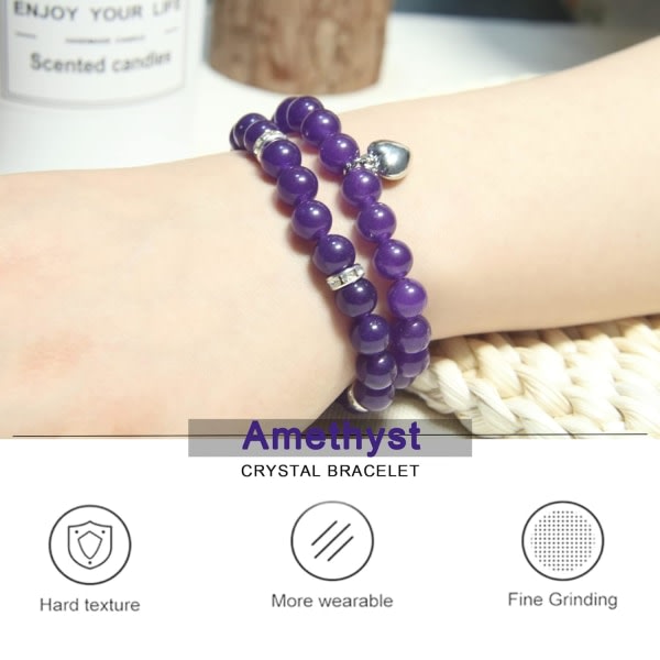 IC Helande armband for women - Ametistarmband - Healing Prayers Kristallarmbånd, 8 mm natursten Anti ångeststress