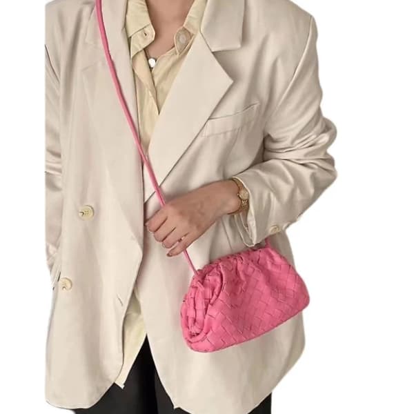 PU Vävd Väska Satchel Moln Mini Läder Clutch Rosa pink