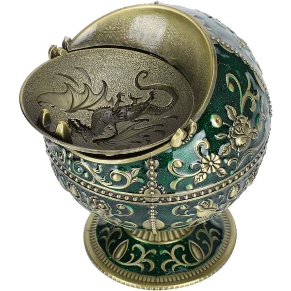IC Hög vintage askkopp med lock, brons jord flygande drake