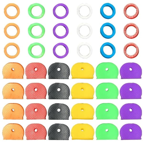 Färgnyckelhölje - Tuff Nyckelring - Elastisk Identifieringsring - Silikonnyckellock - Case Cap (48st) IC