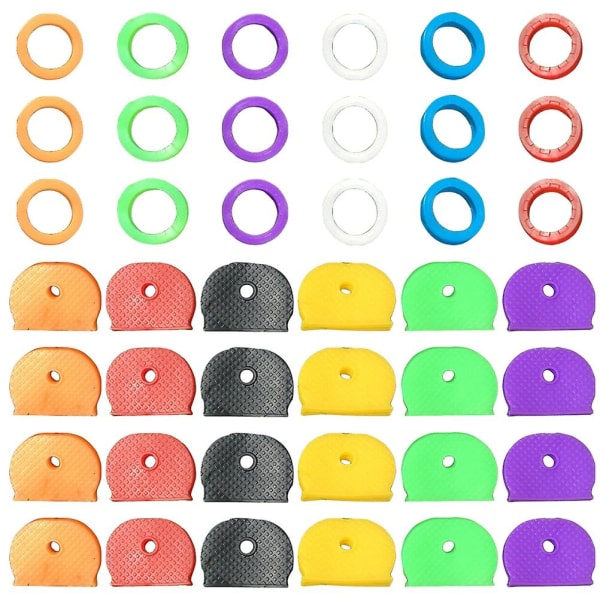 Farve nøglehus - robust nøglering - elastisk identifikationsring - silikone nøglelåg - case cap (48 stk) IC