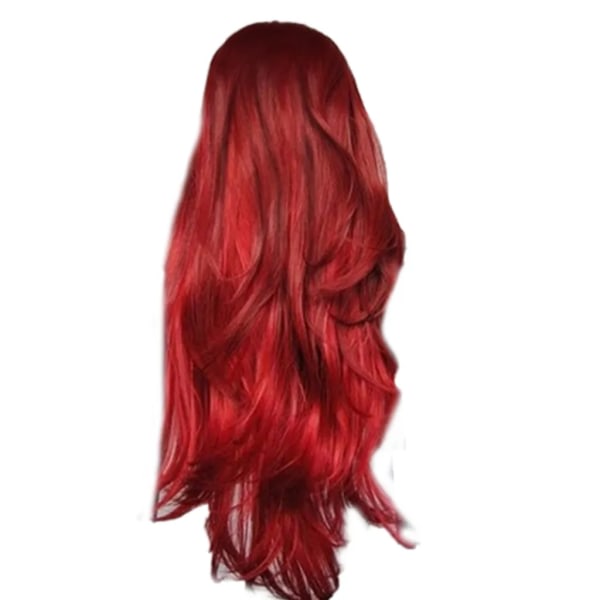 Högtemperaturbeständig fiber vinrød medellångt lockigt hår peruk kvinnlig peruk Röd