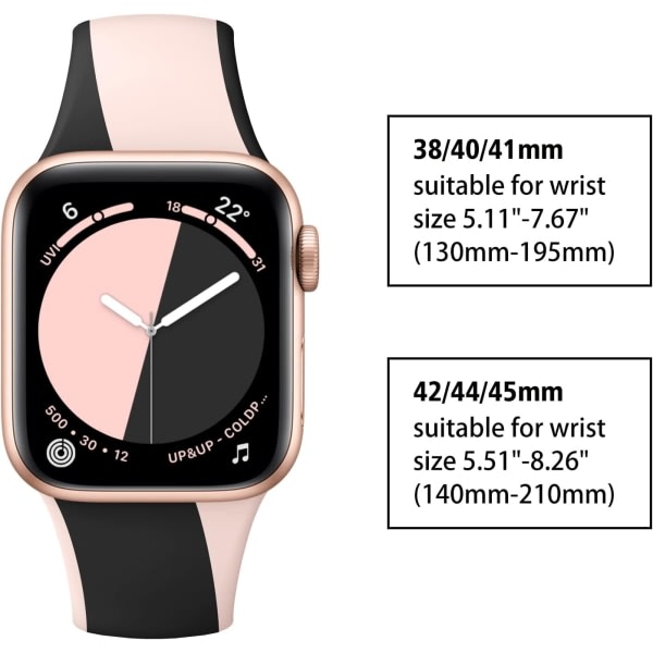 Apple Watch -ranneke, IC-suunniteltu, 38 mm, 40 mm, 41 mm (musta/vaaleanpunainen)