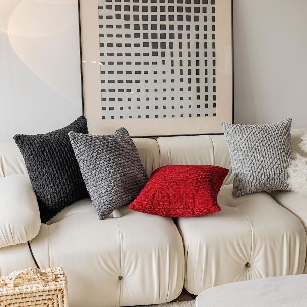 IC Set med 2 dekorativa överdrag i randig manchesterplysch, sammet, för soffa, 50 cm, 20 x 20 tum, svart