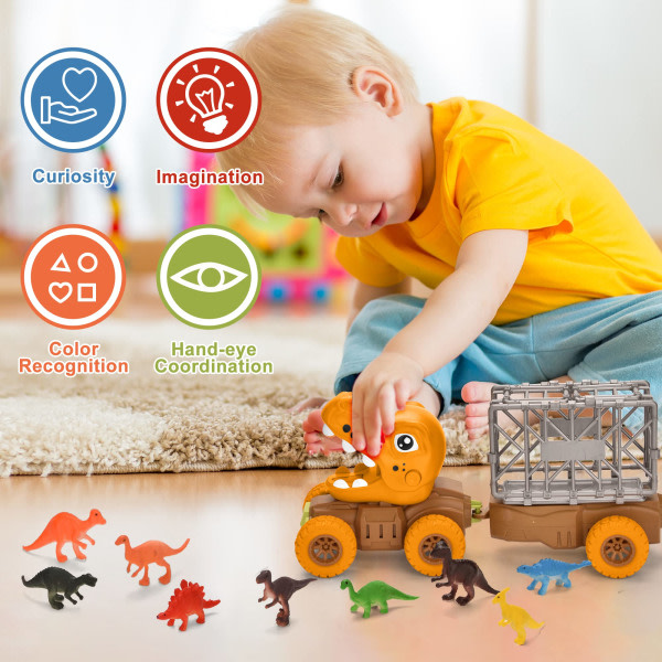 Dinosarie Truck Leksaker för barn i åldrarna 2-5, Jurassic Dinosaur lekset för 3 4 5 år gammal pojke och Rosa