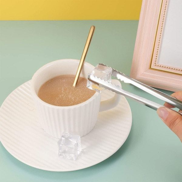 6-pack 15 cm IsTång, Kökstång, Liten Serveringstång, Set i Rostfritt Stål (Silver)