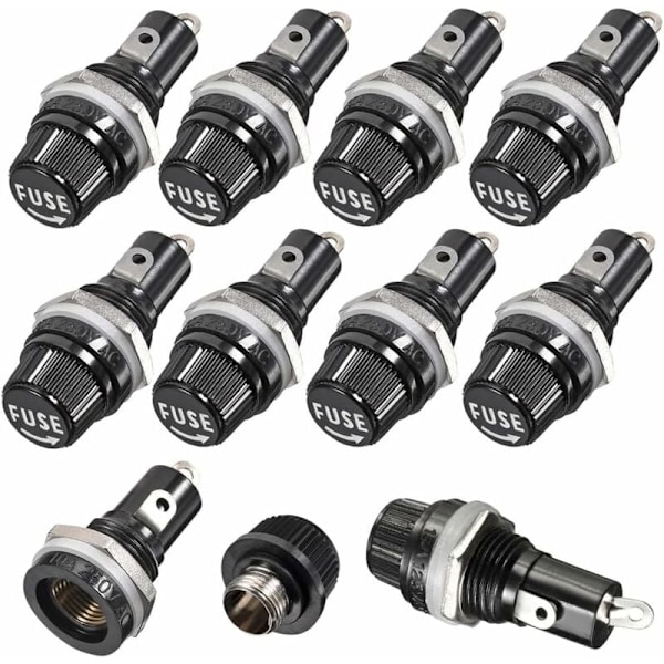 10 kpl 5 x 20 mm Sulakepesä AC 10A 250V Musta Kierrekorkkinen Sulakepesä, Paneeliasennettava Kierrekorkkinen Sulakepesä