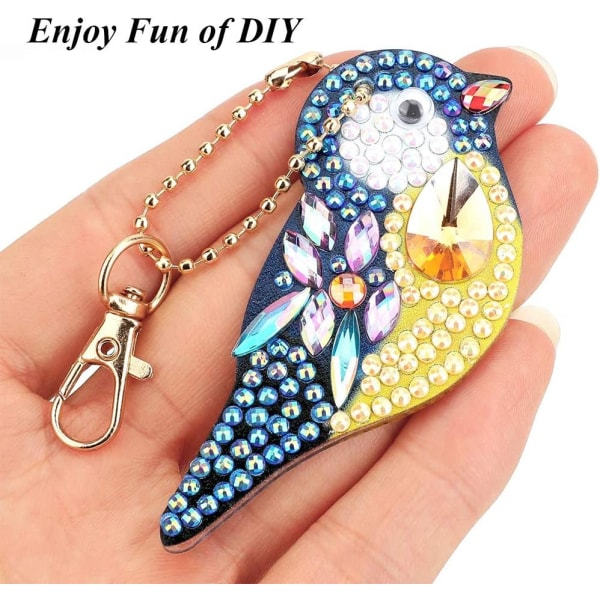 DIY Diamantmaleri 5D Fuglserie Dobbeltsidig Nøkkelring 4 stk IC