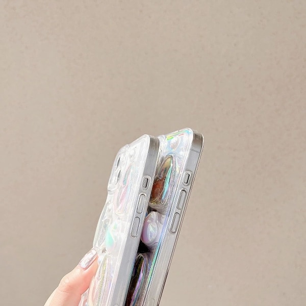 IC Telefonhus, Sød Laser Love Hearts Form iPhone 14-hus, Regnbuefarvet 3D Hjerte Glitter Klar Hus med Radiumfolie, Slank
