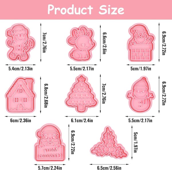 Julekakeformsett, 16-dels matsikker PP-plast pregeformer, gjenbrukbar for julebaking, rosa, 6 x 7 cm