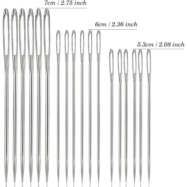IC Nåler med store øyne Stålgarn Sticknåler Synåler Stopnål, 9 stk (spiss)