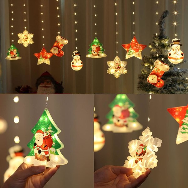 IC Jul Fönsterbelysning, Jul Fönstergardinbelysning, [Uppgraderad version] LED Hängande Julgardinljusslingor USB för Inomhusfönster i Sovrummet