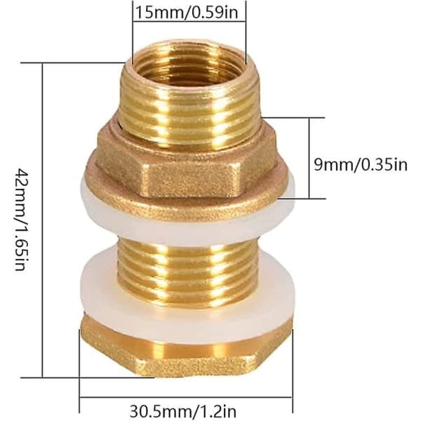 2 kpl Veden läpivientiä 4,2 cm 1/2\" messinki vesiliitäntä