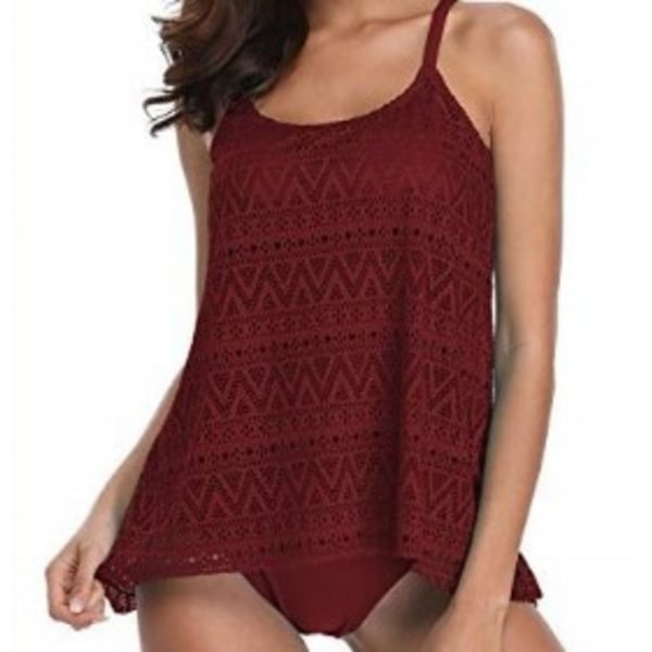 Tankini Badkläder Bikini Set Baddräkter Baddräkt Rödvin L