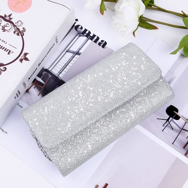 IC Aften Clutch Taske, Kuvert Clutch Taske Aftonväska til Kvinder, Glimtende Aften Håndtaske sort