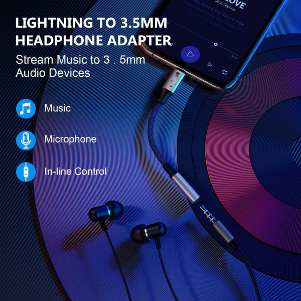 IC Lightning til 3,5 mm adapter, hodetelefonadapter grå