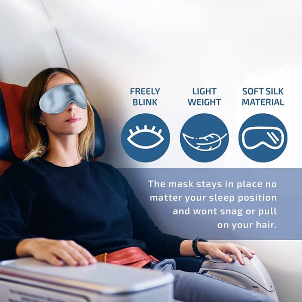 IC Silk Sleep Eye Mask for menn og kvinner, komfortabel myk øyemaske lyseblå