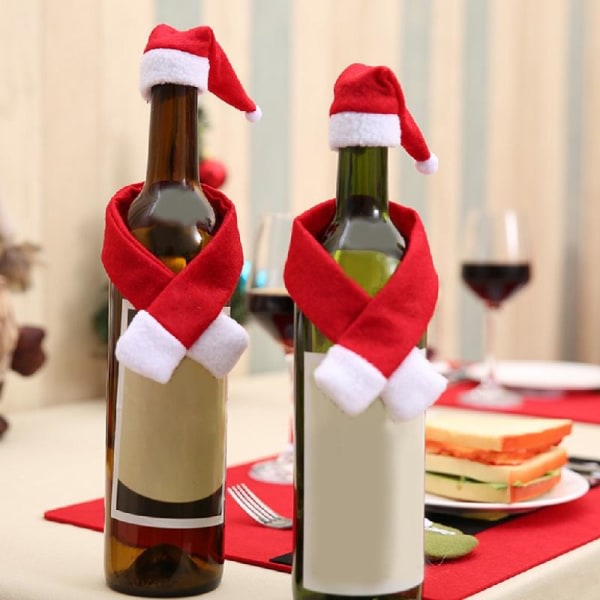 IC Sæt med 10 Mini Jultomtehatt og halsduk til dekorationer af vinflaskor Silverholder Godisoverdrag Kök