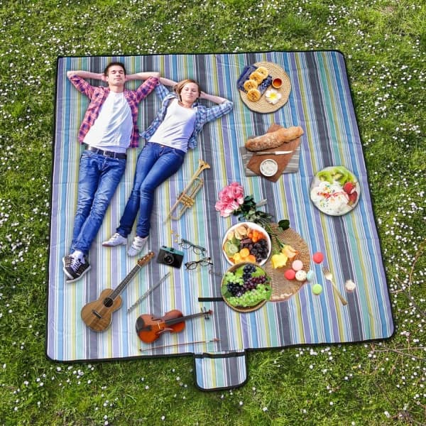 IC Piknikteppe Fuktsikkert Tepper Oxfordduk 145*200CM Blå Stripe