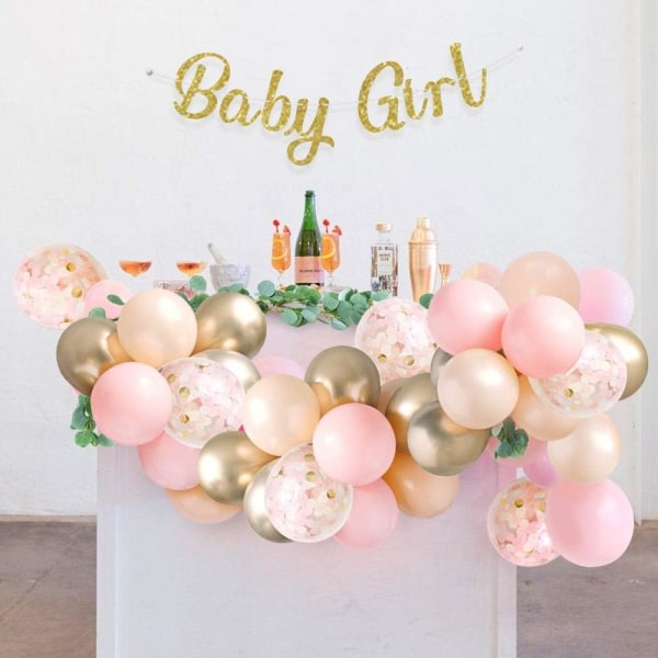 IC Sweet Baby Co. Baby shower for flickor med rosa ballongbågsgirlander, baby