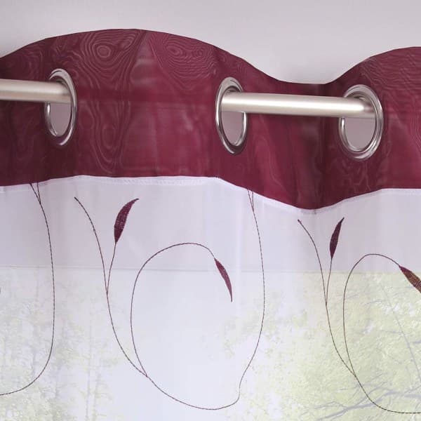 Sæt med 2 Tyll Chiffon Broderi Blade Gardiner Vindue