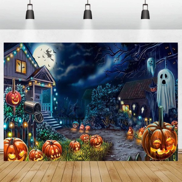 IC Mystisk hus Halloween bakgrunn for fotografering Heksehage Onde gresskar Nyfødte barn portrett Foto bakgrunnsdekor (5x3FT)