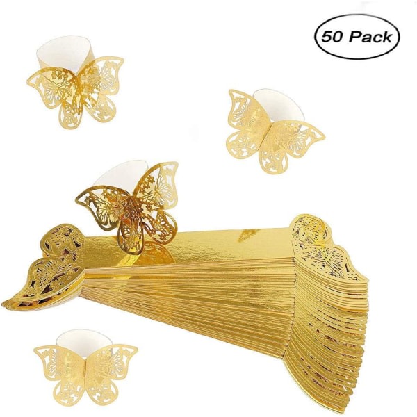 IC 50 st Butterfly Paper servettringar, guld vintage servettringar