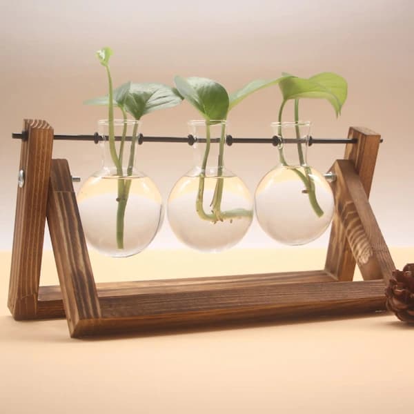 Cutting vase with wooden stand - 3 vases