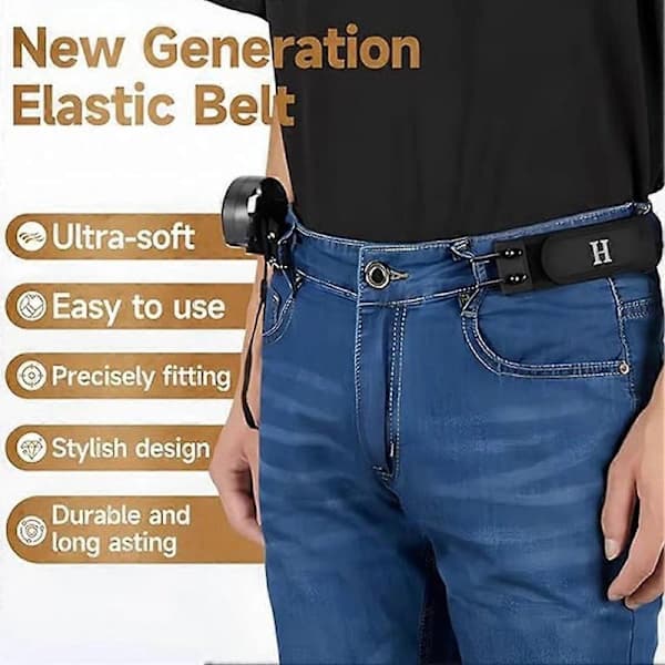 Usynligt taktisk elastisk bælte med metalkrog - Unisex spændeløst bælte til udendørs arbejde og EDC-udstyr Sort 2 stk. Black 2pcs