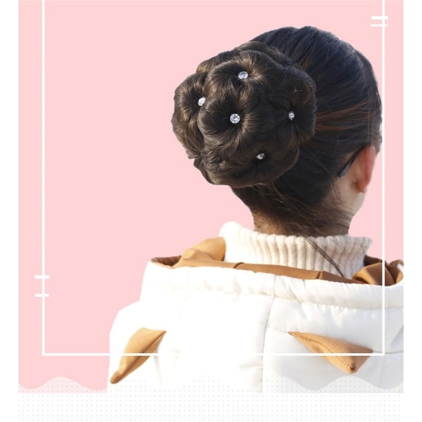 Synteettinen Scrunchie-hiusdonitsi, korkea nuttura, punotut hiuslisäkkeet, kiinnitä hiuksiin, suuri koko, juhlat, cosplay-lisäkkeet, tummanruskea, valkoinen timantti