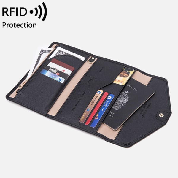 IC RFID Multifunktionell Plånboksväska för Pass och Biljetter för Män och Kvinnor (Svart)