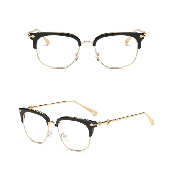 IC Platt spegel mode glasögon bågar män och kvinnor tidvatten retro metall halvram närsynthet glasögon (svart och silver båge)