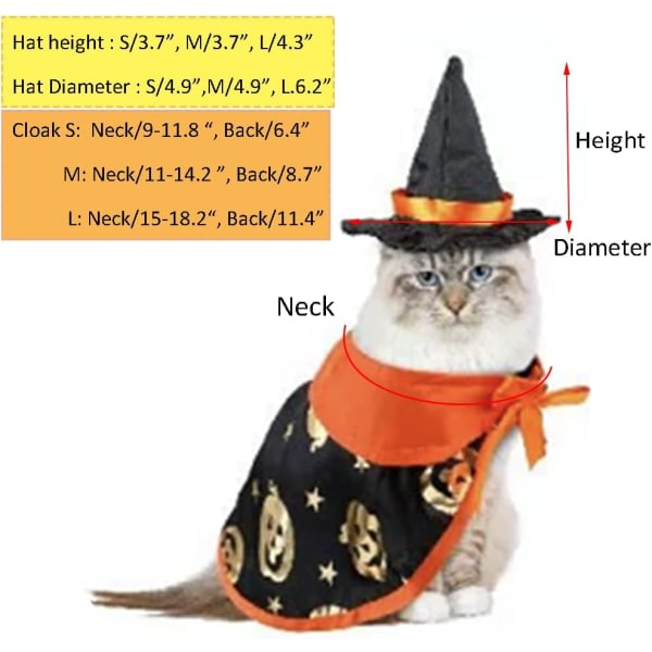 IC 2 ST Halloween kattdräkt för husdjur Häxhatt och set Halloween pumpakappa med stjärnmönster för små hundar Katter Kattungar (L)