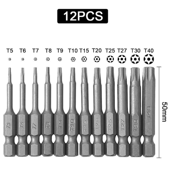 11 pcs Torx Screwdriver Bits Set Hex Security Magnetic Head 50 100mm Extra Long 12pcs 50mm 12pcs 50mm