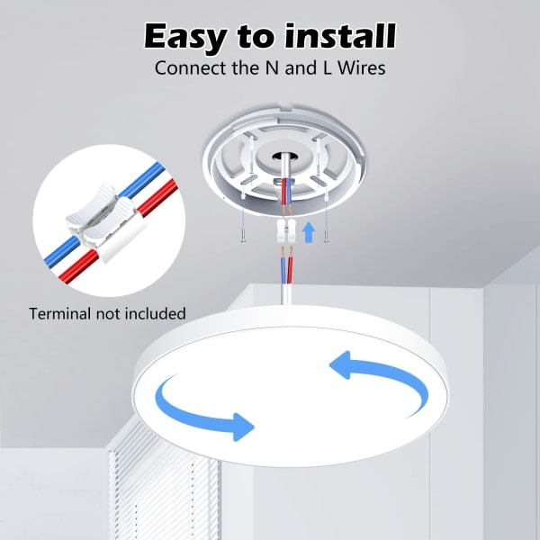 LED-kattovalaisin, 24 W, 6500 K, 2000 lm, IP44-vedenkestävä, pyöreä, moderni, yksinkertainen, valkoinen kylpyhuonevalaisin kellarivalaisimeen, Ø30 cm