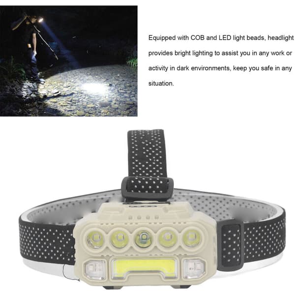 COB LED Hodelykt Utendørs Camping Hodelykt med Justerbart Hodebånd Lett Hodelykt Batteriindikator Bevegelsessensor 1200MAH, DUBUNS