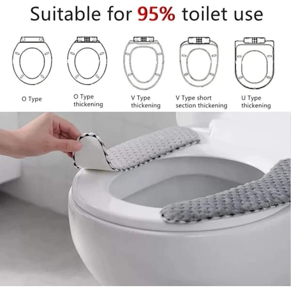 1 Pair Thick Soft Warm Toilet Seat Covers with Padding, Non-Slip, ZQKLA