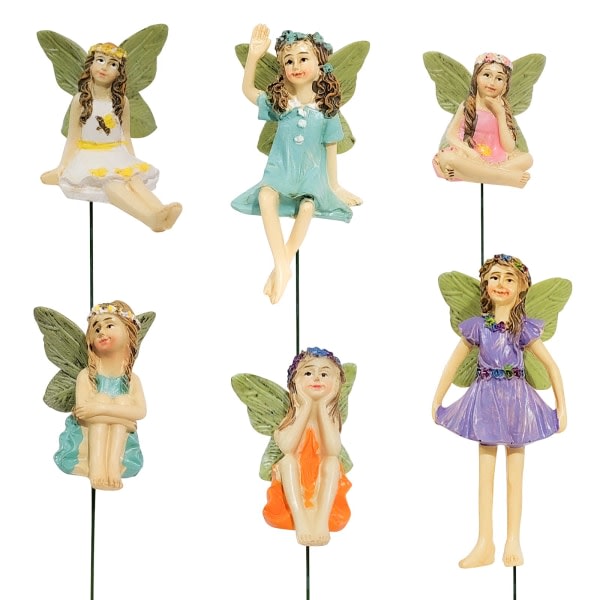 IC Sett med 6 Fairy Garden Mini Fairies Figurer Trädgårdsprydnader