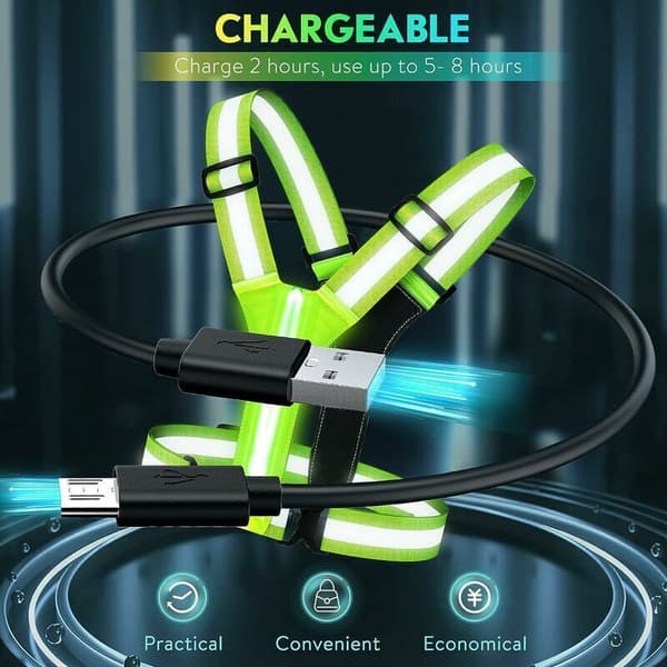 LED USB Genopladelig Sikkerhedsløbevest med Sikkerhedsindikator og Refleksbælte til Jogging, Camping
