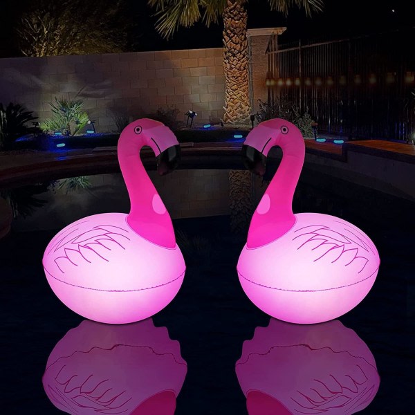 IC 2 stk Sol-Flamingo Pool Lys, Flydende, Vandafvisende Glow-in-the-Dark Oppustelige Sol-Flamingo Lys til Swimmingpool