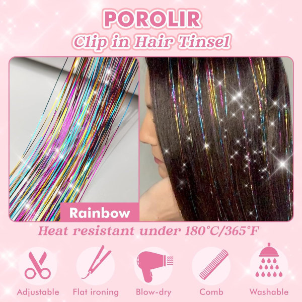 IC Clip-in Hiusglitterisetti, 6 kpl Glitter Fairy Tinsel -hiuslisäkkeet 20 tuumaa kiiltävää hiusglitteriä Lämpöä kestävä (värikäs)