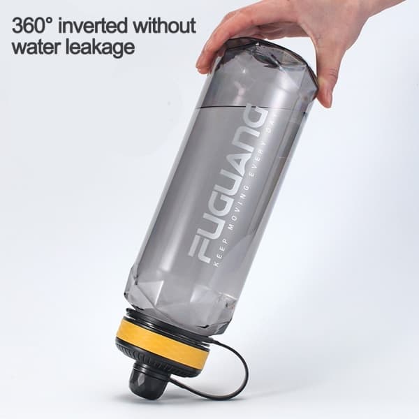IC Vattenflaska med sugrör & tidsmarkör - Läckagesäker fliptop 1400ML svart