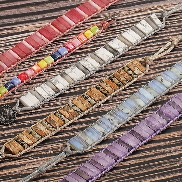 IC Chakra Armband för Kvinnor med Äkta Stenar Läderomslag Healing Bead Armband Kvinnor Män Boho Vänskapssmycken