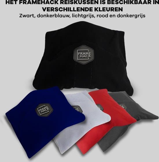 Framehack Foldbar Rejsepude Blød Fleece Nakkestøtte til Fly Bil Tog med 3D Sovemaske og Ørepropper Sort