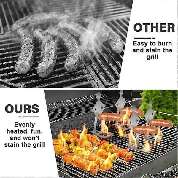 BBQ Pølseholder Stativ Rustfrit Stål Bærbart Roterende Grillstativ til Hotdogs Udendørs Camping 6 Stk.