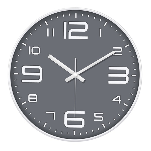 IC Väggklocka 12 tum stilren modern tyst, icke-tickande kvarts Grey+White