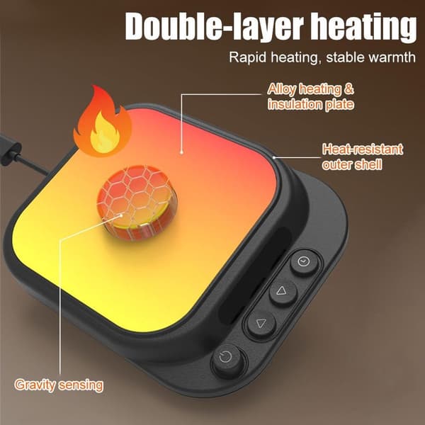 Elektrisk kaffekrusvarmer, 5 temperaturindstillinger, timer, ABS og PC, til skrivebord, kontor og hjem, sort