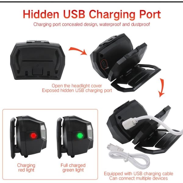 LED Hodelykt USB-Lading Sterkt Lys Vanntett Bevegelsessensor Oppladbar Hodelykt for Nattfiske Løping, DUBUNS