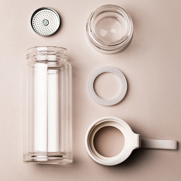 IC Dubbelväggig Glas Mugg med Teinfuser Bärbar Mugg för Lös Te-Resemugg med Sil Mugg för Dubbla Ändamål - Grå